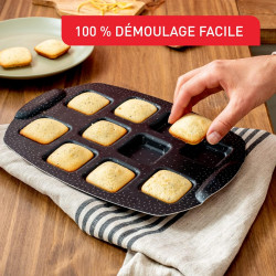 - Revêtement Tefal Moule gâteau 10 mini carrés antiadhésif -  Aluminium recyclé et recyclable.