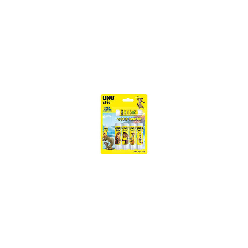 UHU Stic - Bâtons de colle sans solvants -  blanche - deco alléatoire -  lot de 5 stics de 8.2 g