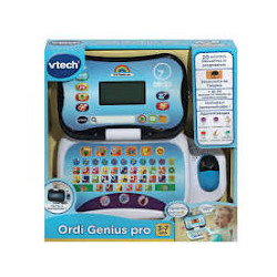 VTech - Ordi Genius Pro Noir - Ordinateur Portable Enfant avec Écran Rétroéclairé - Souris - 20 Jeux Évolutifs.