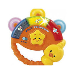VTech - P'tit Tambourin - Instrument de Musique Bébé - Hochet Tambourin Interactif - Jeu de Motricité Fine.