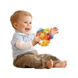VTech - P'tit Tambourin - Instrument de Musique Bébé - Hochet Tambourin Interactif - Jeu de Motricité Fine.