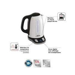 Tefal Bouilloire électrique sans fil inox - 1.7 L - 2400 W -  7 températures réglables de 60 à 100 degrés.
