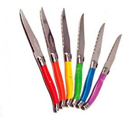 Laguiole Production - Bloc 6 couteaux à steak - Avec bloc de rangement bois - Acier inoxydable - Manche ergonomique.