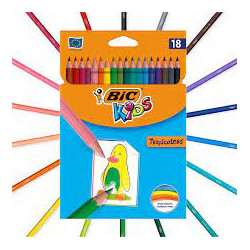 BIC Kids Tropicolors - Crayons de Couleur -  Couleurs Assortis - Etui Carton de 18 unité.