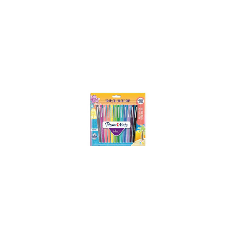 Paper Mate Flair Stylos - feutres de Coloriage - pointe moyenne (0.7 mm) - Couleurs Tropical - Lot de 12.