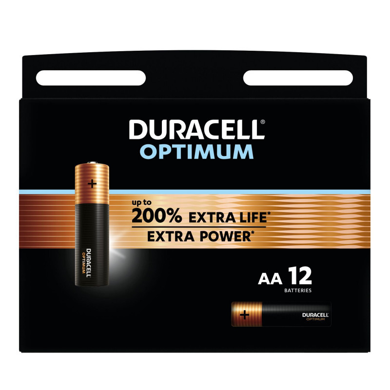 Piles AA Duracell Optimum (lot de 12) - Piles Alcalines 1,5V - Jusqu’à 200% plus longtemps ou plus puissant