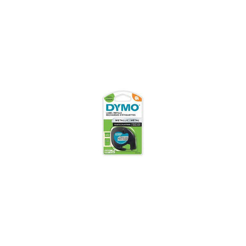 DYMO Lot de 1 Cassettes Ruban LetraTag Polyester - 12 mm x 4 m - Noir sur Blanc.
