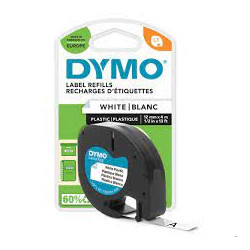 DYMO Lot de 1 Cassettes Ruban LetraTag Polyester - 12 mm x 4 m - Noir sur Blanc.
