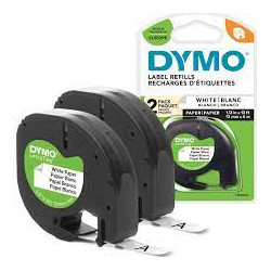DYMO Lot de 1 Cassettes Ruban LetraTag Polyester - 12 mm x 4 m - Noir sur Blanc.