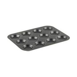 Tefal - Assiette 12 coupelles à cupcakes - en aluminium 30 x 23 x 1.5 cm - Noir - Marron.
