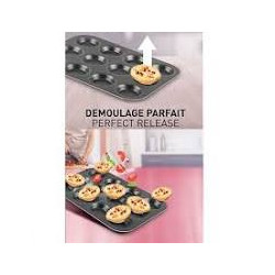 Tefal - Assiette 12 coupelles à cupcakes - en aluminium 30 x 23 x 1.5 cm - Noir - Marron.