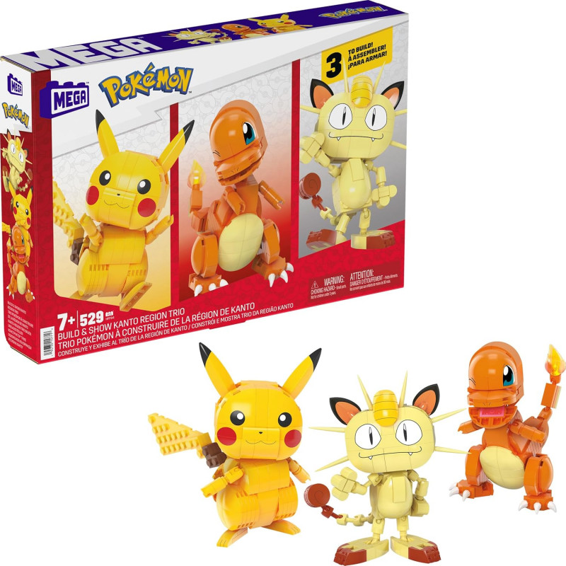 MEGA Pokémon Jeu de construction avec 529 pièces et 3 personnages articulés.
