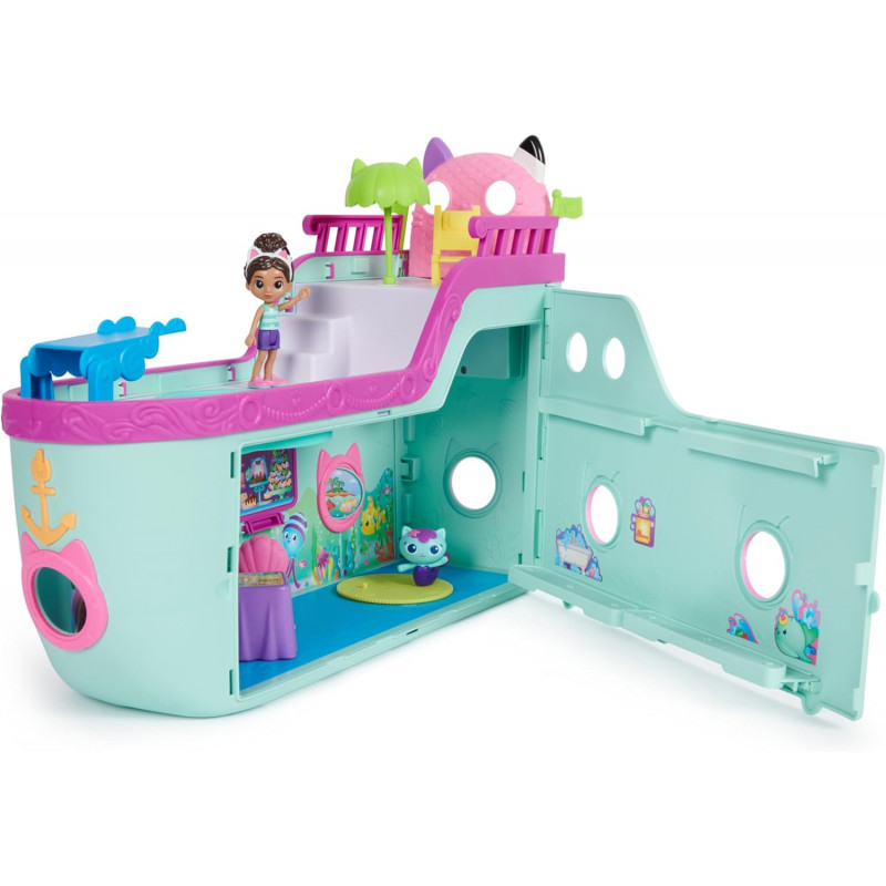 Gabby et la Maison Magique - Gabby Dollhouse - Bateau De Croisière Gabby - 2 Figurines Gabby Chat 16 Accessoires.