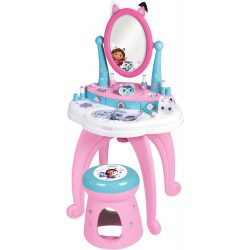 Smoby - Gabby - Coiffeuse 2 en 1 - Tabouret + 12 Accessoires Factices Inclus - Miroir Orientable