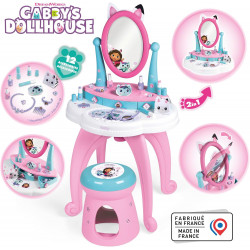 Smoby - Gabby - Coiffeuse 2 en 1 - Tabouret + 12 Accessoires Factices Inclus - Miroir Orientable