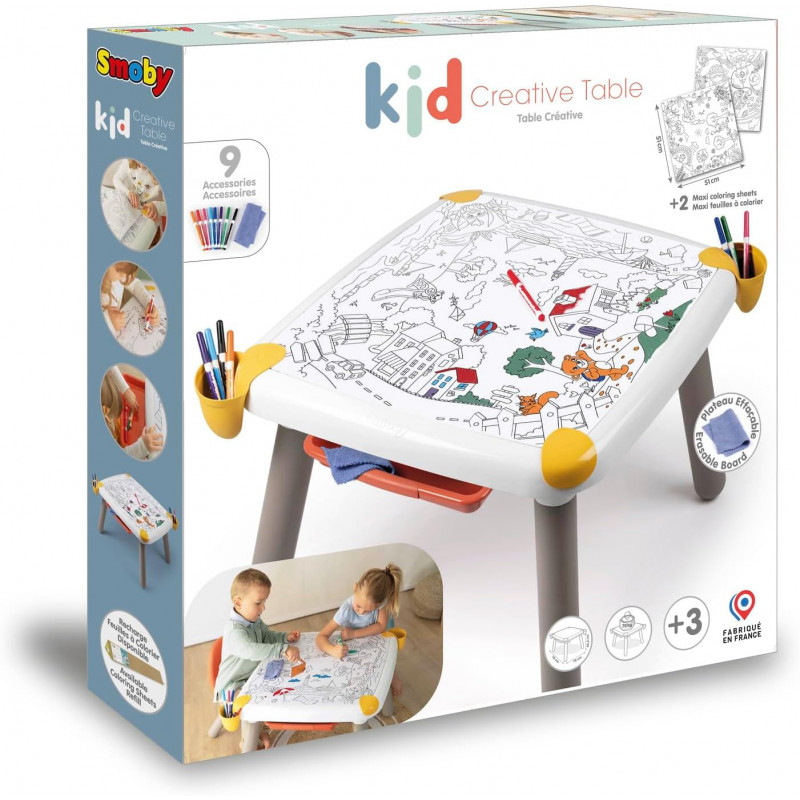 Smoby - Kid Table Creative - Table de Dessin Effaçable - Activité Artistique - Jeu Educatif.