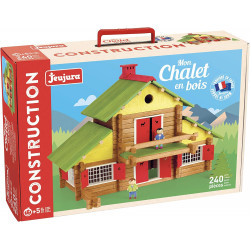 JeuJura Mon chalet en bois - Jeux de Construction dans sa valise en carton-A partir de 5 ans-Agilité-Créativité-Manipulation.