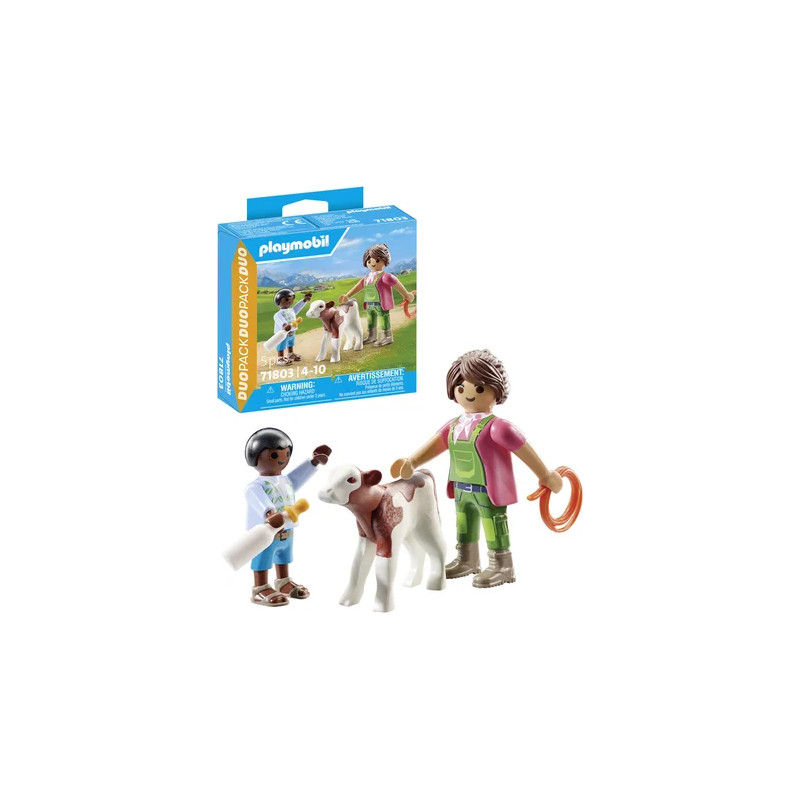 PLAYMOBIL - FERMIERE ET ENFANT AVEC VEAU - 71803