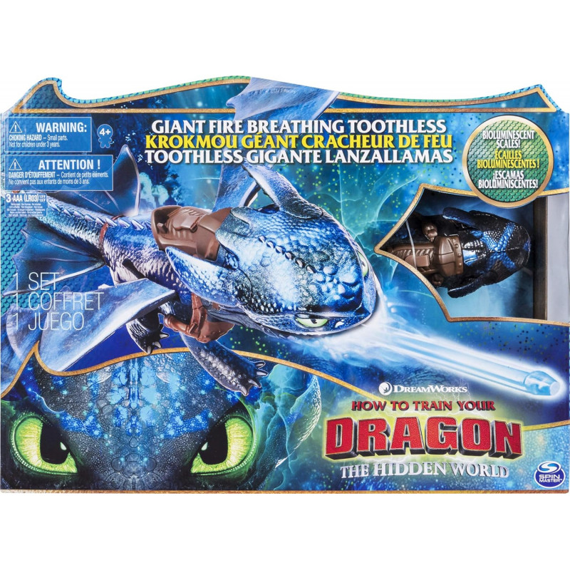 Dreamworks Dragons - Krokmou géant cracheur de feu - Dragon de 50 cm avec Effet cracheur de feu et Couleur bioluminescente