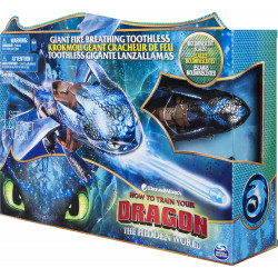 Dreamworks Dragons - Krokmou géant cracheur de feu - Dragon de 50 cm avec Effet cracheur de feu et Couleur bioluminescente