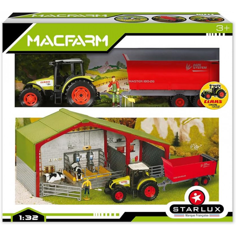 STARLUX – Coffret Ferme La laiterie - avec Tracteur Claas Celtis 446 - Remorque Citerne et Accessoires.