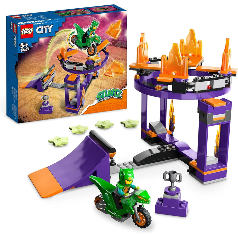 LEGO 60359 City Stuntz Le Défi de Cascade : Le Tremplin - Jouet 2-en-1 avec Moto Dinosaure et Cascadeur.