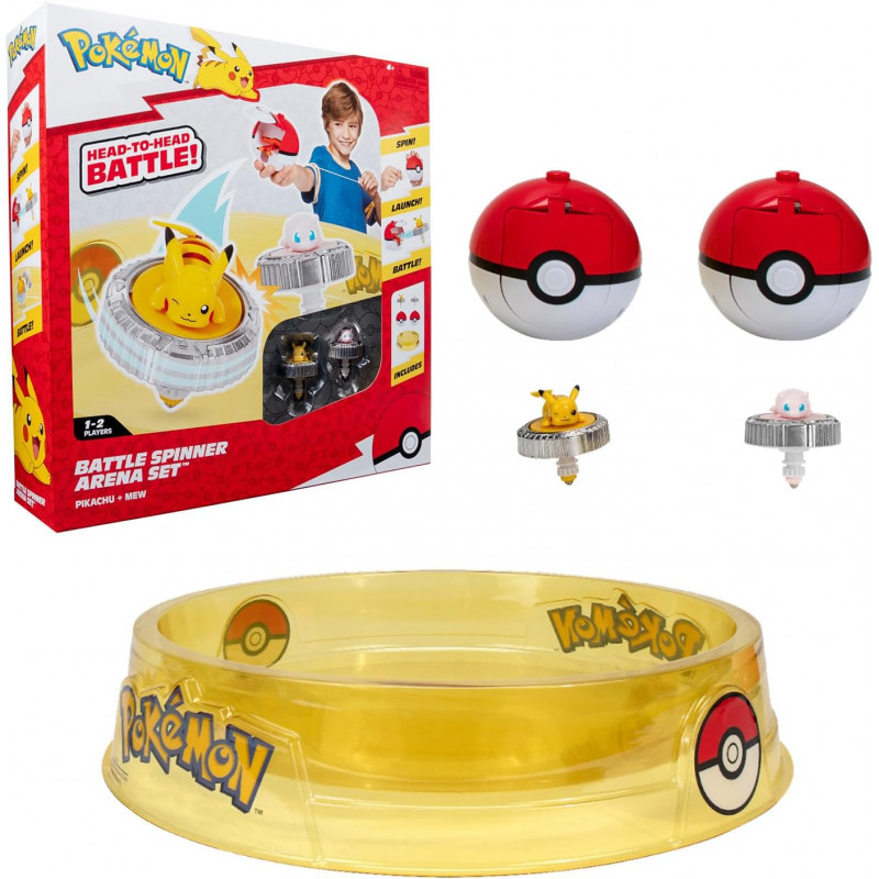 BANDAI - Pack Arène Toupie Pokémon + 2 Spinners  - Arène + 2 Lanceurs Pokéball + 2 Toupies Pikachu et Mew.