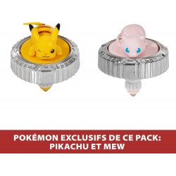 BANDAI - Pack Arène Toupie Pokémon + 2 Spinners  - Arène + 2 Lanceurs Pokéball + 2 Toupies Pikachu et Mew.