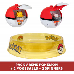 BANDAI - Pack Arène Toupie Pokémon + 2 Spinners  - Arène + 2 Lanceurs Pokéball + 2 Toupies Pikachu et Mew.