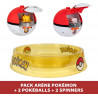 BANDAI - Pack Arène Toupie Pokémon + 2 Spinners  - Arène + 2 Lanceurs Pokéball + 2 Toupies Pikachu et Mew.