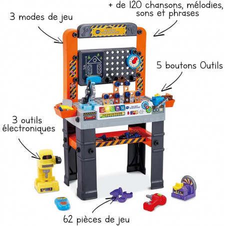 VTech - Mon Super Établi Interactif - Bricolage Enfant - Jeux Éducatifs - Jeu de Construction Autonome.