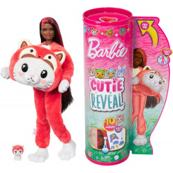 Barbie Coffret Cutie Reveal Avec Poupée Articulée Cheveux Noirs Mèches Rouges - Chaton Panda - 10 Surprises Et Accessoires.