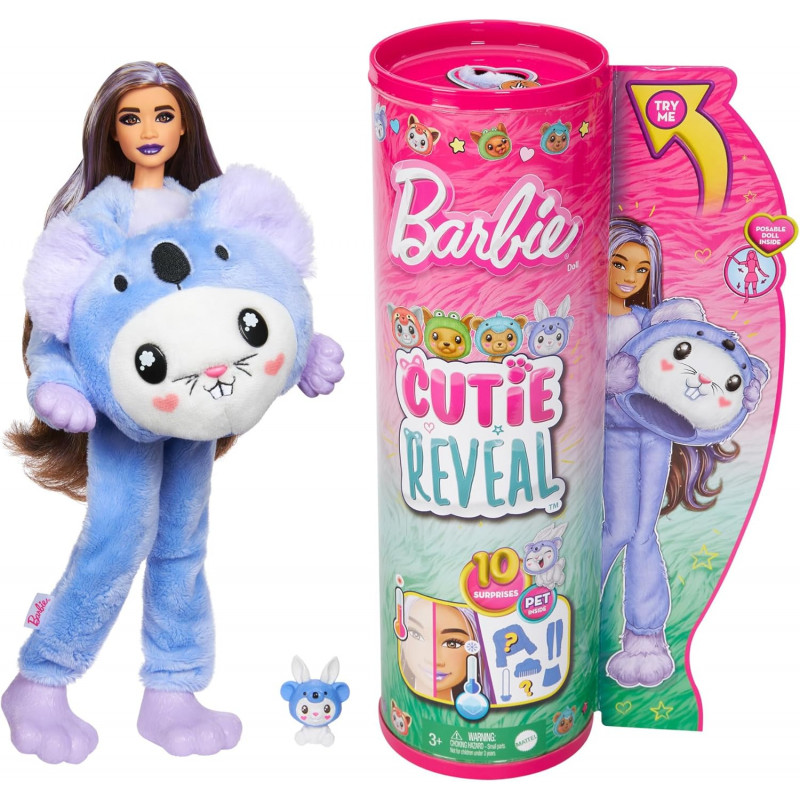 Barbie Coffret Cutie Reveal Avec Poupée Articulée - Amis En Peluche Et Accessoires Inclus - 4 Sachets-Surprises .