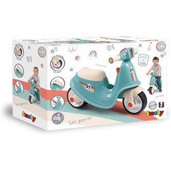 Smoby - Porteur Scooter Bleu - Design Réaliste - Clé Mécanique - Phare Avant - Coffre à Jouets - Dès 18 Mois.