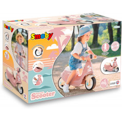 Smoby - Porteur Scooter Rose - Design Réaliste - Clé Mécanique, Phare Avant - Coffre à Jouets - Dès 18 Mois.