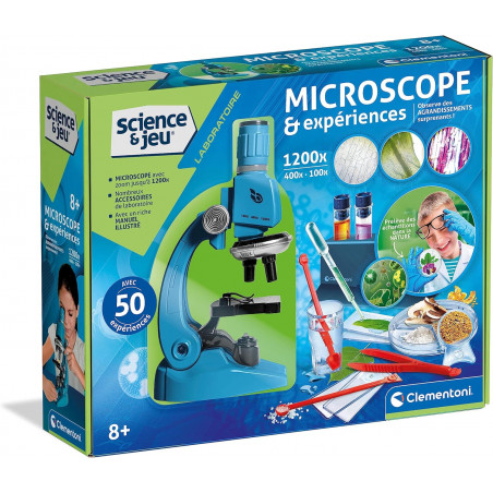 Clementoni - Science & Jeu – Microscope & Expériences pour Enfants 8 Ans et plus - Coffret Scientifique avec 50 Activités.