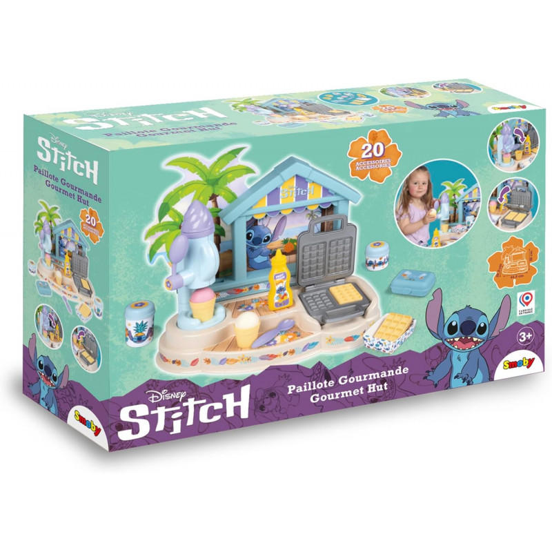 Smoby - Stitch - Paillote Gourmande - Beach Bar - Glaces Magiques et Gaufrier - 12 Accessoires Inclus - A Partir de 3 Ans.