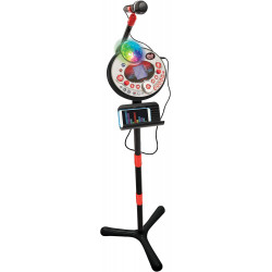 VTech - Kidi Superstar LightShow Noir -  Micro sur Pied 8 en 1 - Microphone Karaoké Enfant avec Boule Disco.