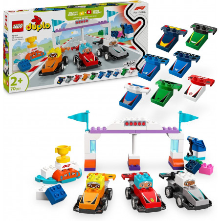 LEGO Duplo Voitures de Course et Pilotes d’Une Écurie de F1 - Jouet dès 2 Ans Développant la Motricité Fine -