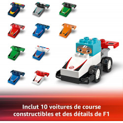 LEGO Duplo Voitures de Course et Pilotes d’Une Écurie de F1 - Jouet dès 2 Ans Développant la Motricité Fine -