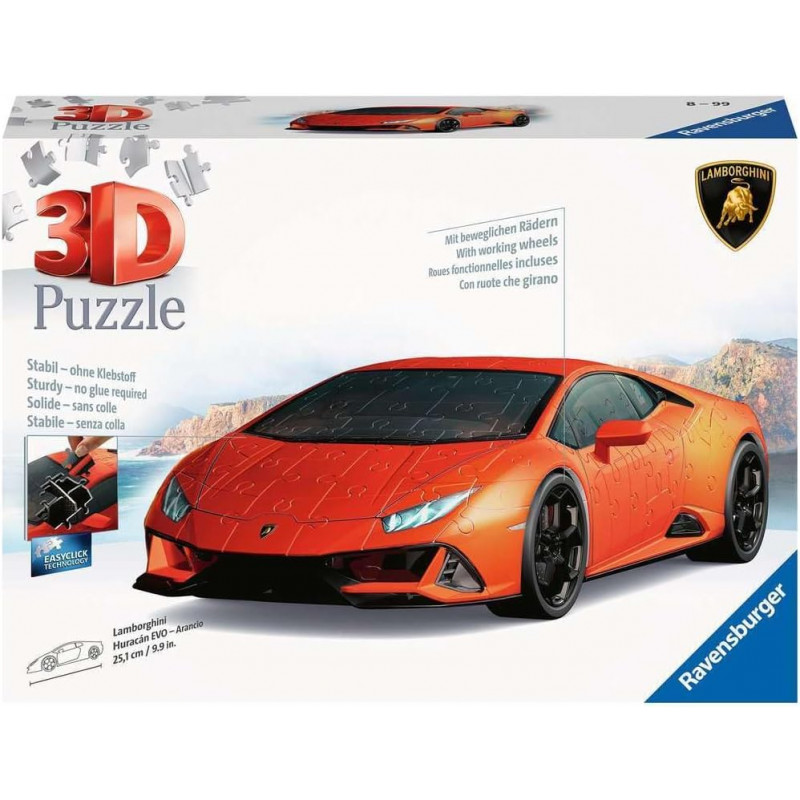 Ravensburger - Puzzle 3D Véhicules - Lamborghini Huracan Evo Edition Orange avec Grille de Construction - A partir de 8 Ans.