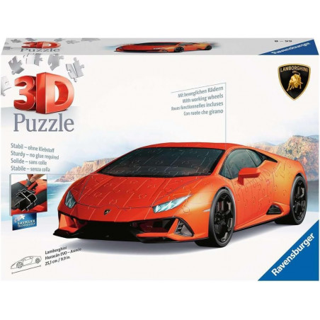 Ravensburger - Puzzle 3D Véhicules - Lamborghini Huracan Evo Edition Orange avec Grille de Construction - A partir de 8 Ans.