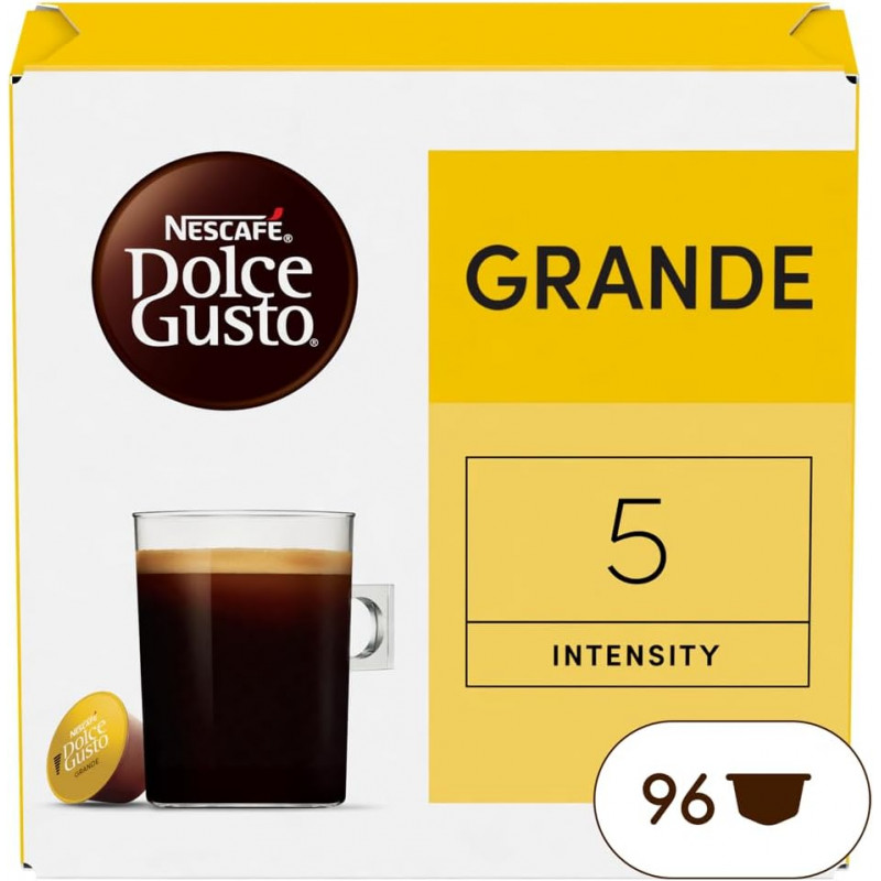 NESCAFE DOLCE GUSTO Grande - Café Capsule - Intensité 5 - Mélange Arabica & Robusta - 96 Capsules (6 Boîtes x 16).