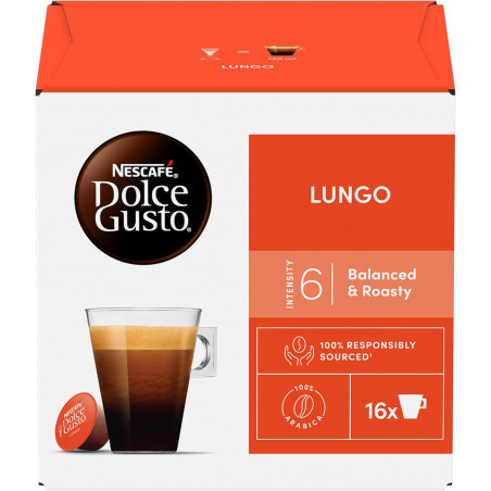 Nescafé Dolce Gusto Lungo - Café - 96 Capsules (6 boîtes x 16).