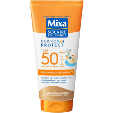 Mixa Solaire Peau Sensible - Lait Soin Solaire Très Haute Protection SPF50 - UVA - UVA longs - UVB - Peaux Fragiles Enfants.