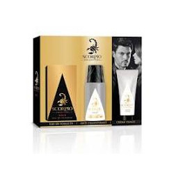 SCORPIO Gold - Collection Coffret 3 produits - Eau de toilette flacon 75ml - Déodorant  150ml et Gel crème pour visage 50ml.